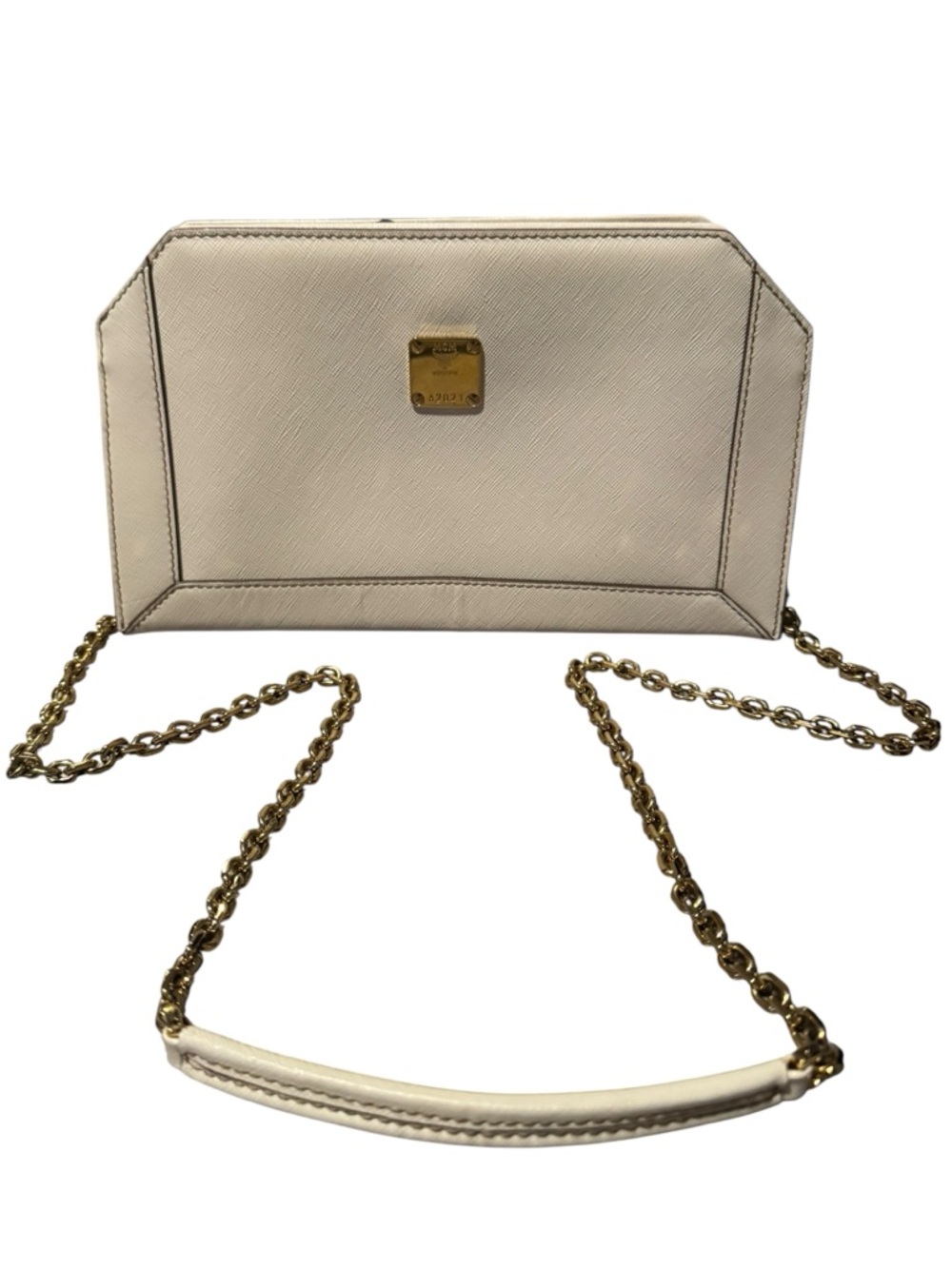 MCM Ivory Saffiano Leather 2-Way Crossbody Clutch